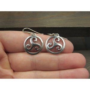 Sterling Silver Druid Symbol Dangle Earrings Vintage Wedding Engagement